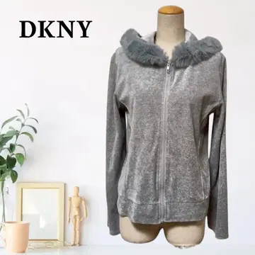 zB1019 [ L ] DKNY 숏 기장 리브 니트 집업 후드티 벨로아