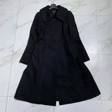 레어 해롯 울 와플 편직 빅 칼라 롱 코트 꽃 모양 버튼