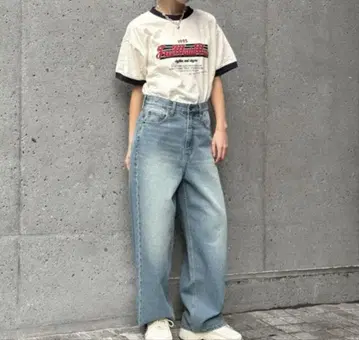 차오패닉 프린트 링거 로고 T셔츠 네이비