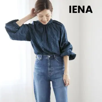 IENA 이에나 Cotton Wave BackBow 블라우스 네이비 면