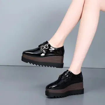[ 23.5cm ] 통굽 로퍼 블랙 웨지솔 PU 소재 심플