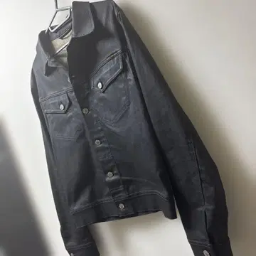 새상품급 누디진 블랙 데님 코팅 자켓