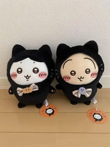 치이카와 검은 고양이 봉제 인형 하치와레 토끼 2체 세트