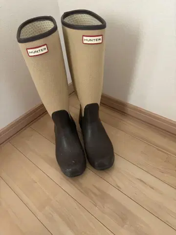 HUNTER 장화 레인부츠 베이지 블랙