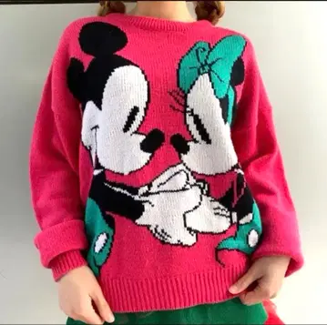 빈티지 미키 & 미니 니트 핑크