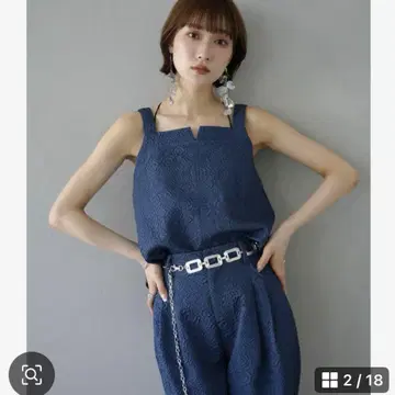 Lumier 셋업 자카드 와이드 팬츠 네이비