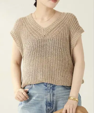 Plage SILK-LINEN LILY V넥 니트 베이지