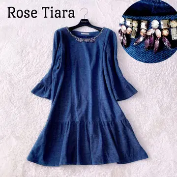 미사용 Rose Tiara 46 비쥬 플레어 원피스 데님