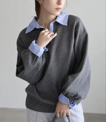 셔츠 칼라 도킹 니트 셀렉 모카
