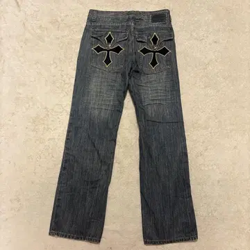 초레어 Y2K Affliction 해골 십자가 자수 데님 팬츠