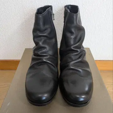 새상품 PADRONE 블랙 가죽 주름 가공 사이드 지퍼 부츠 40