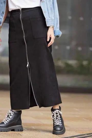 ZARA 프론트 지퍼 페이크 스웨이드 펜슬 스커트 xs 블랙