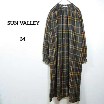 SUN VALLEY 긴팔 셔츠 원피스 체크 롱 원피스 린넨