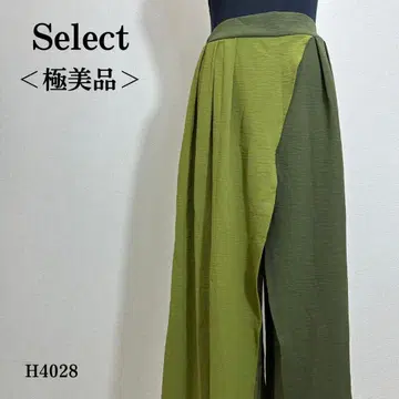 와이드 팬츠 바이컬러 랩스커트풍 허리 뒷면 밴딩 L 카키 x 올리브