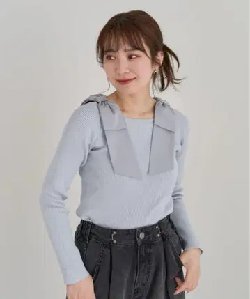 swing by 숄더 리본 풀오버 색스 블루