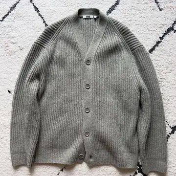 UNIQLO U 프리미엄 라무 리브 V넥 가디건 그레이 L