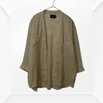 2374 SLICK 린넨 100% 노카라 셔츠 겉옷 1 얇은 소재 베이지