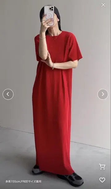 데일리 데일리 슈퍼 스트레치 크루넥 플리츠 원피스 [반팔] 빨간색