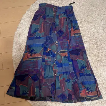Vintage 레이온 롱 스커트 블루