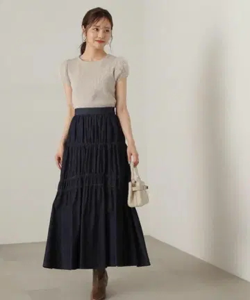 개더 디테일 스커트 PS 다크 인디고