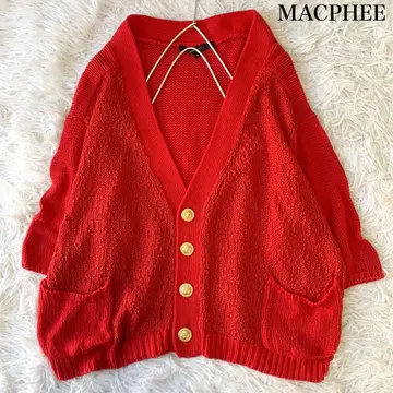 MACPHEE 코튼 니트 가디건 골드 버튼 오버 사이즈 7부 소매