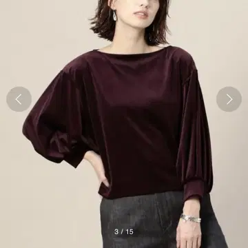 BY 유나이티드 애로우즈 벨로아 퍼프 슬리브 7부 소매 풀오버 블랙