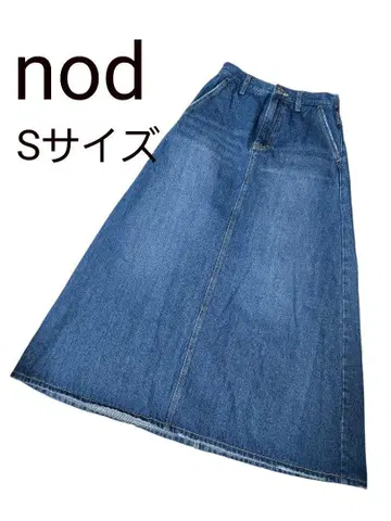 nod 사토 야스 상점 데님 컷오프 플레어 롱 스커트 블루