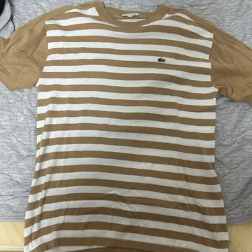 LACOSTE 클래식 핏 피케 셔츠 US L 베이지/화이트