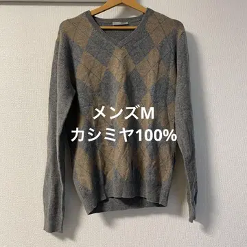 CHAMBRAY 아가일 무늬 캐시미어 100% V넥 스웨터 남성용 M