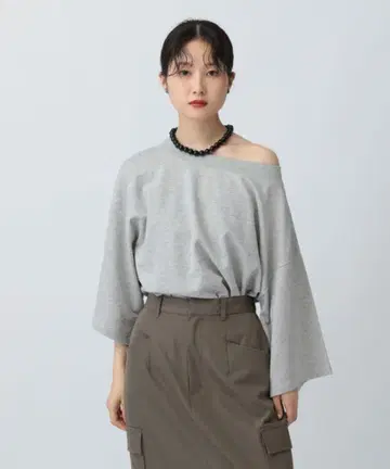 LEPSlM 오프숄더 6부 소매 맨투맨 프리 사이즈 그레이