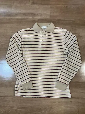 USA제 90s 벨로아 긴팔 보더 피케 셔츠 빈티지 베이지 M