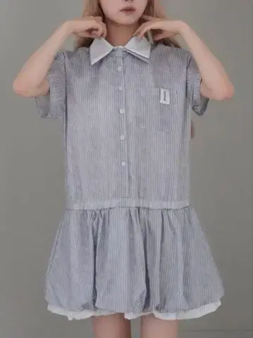 uenui 벌룬 스트라이프 원피스 블루 그레이 셔츠 원피스