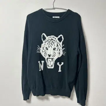 ZARA 니트 스웨터 L 다크 그레이 호랑이 NY