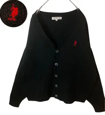 US.POLO ASSN 포니 자수 심플 블랙 니트 가디건 빅 사이즈