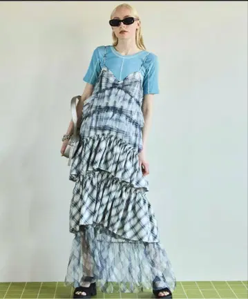 maison special 체크 티어드 원피스