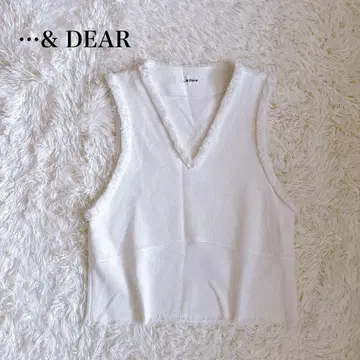 - & DEAR 트위드 베스트 V넥 화이트 코튼 혼 일본제 M
