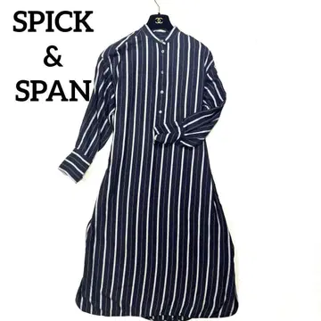 새상품급 SPICK&SPAN 스트라이프 밴드 카라 셔츠 원피스 네이비 S