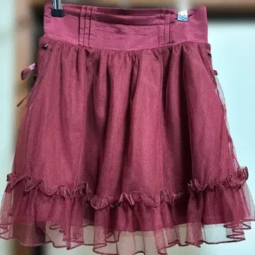 LIZLISA 사이드 리본 프릴 버건디 플레어 스커트