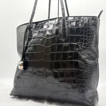 FURLA 훌라 토트백 핸드 악어 엠보싱 A4 수납 가능 가죽 블랙
