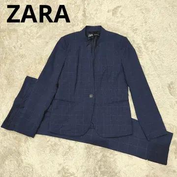 ZARA 팬츠 수트 셋업 체크 블루 노카라 40