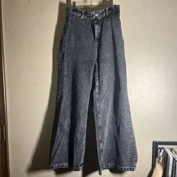 블랙 데님 와이드 레그 팬츠