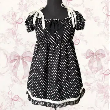 y2k TRALALA 도트 오프숄더 원피스 위시코어 하트