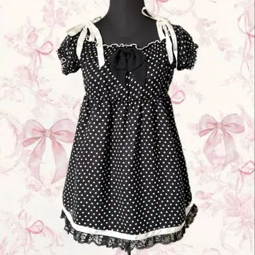 y2k TRALALA 도트 오프숄더 원피스 위시코어 하트