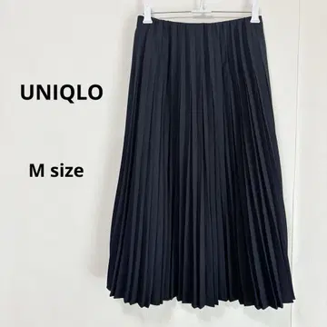 유니클로 UNIQLO 크레이프 플리츠 스커트 M 네이비 종아리 기장