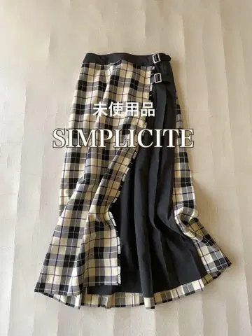 미사용 이에나 취급 SIMPLICITE 체크 x 플리츠 절개 랩스커트