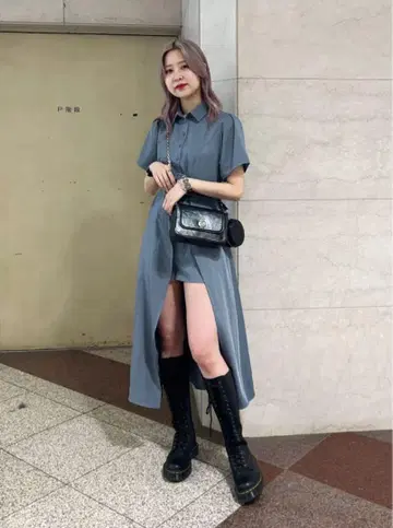 jouetie 그레이 반팔 셔츠 원피스 셋업