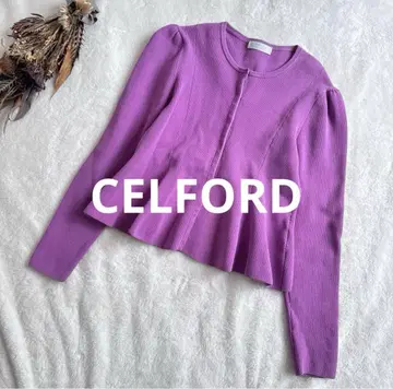 CELFORD 가디건 페플럼 니트 긴팔 핑크 퍼플