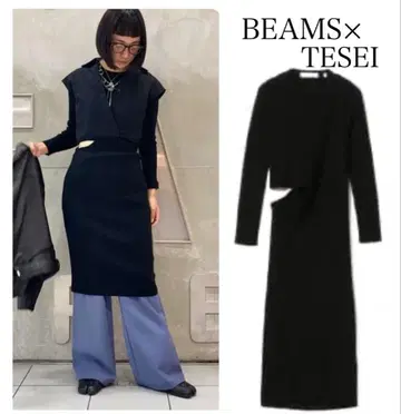 TESEI/BEAMS 레이어드 커팅 롱 원피스 블랙