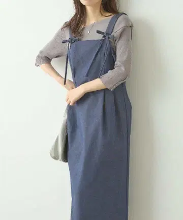 새상품 리본 디테일 점프 스커트 원피스 인디고 블루