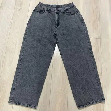 블랙 와이드 레그 데님 팬츠 L 사이즈